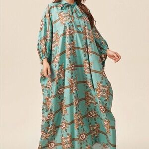 Elegant Teal Patterned Maxi Dress